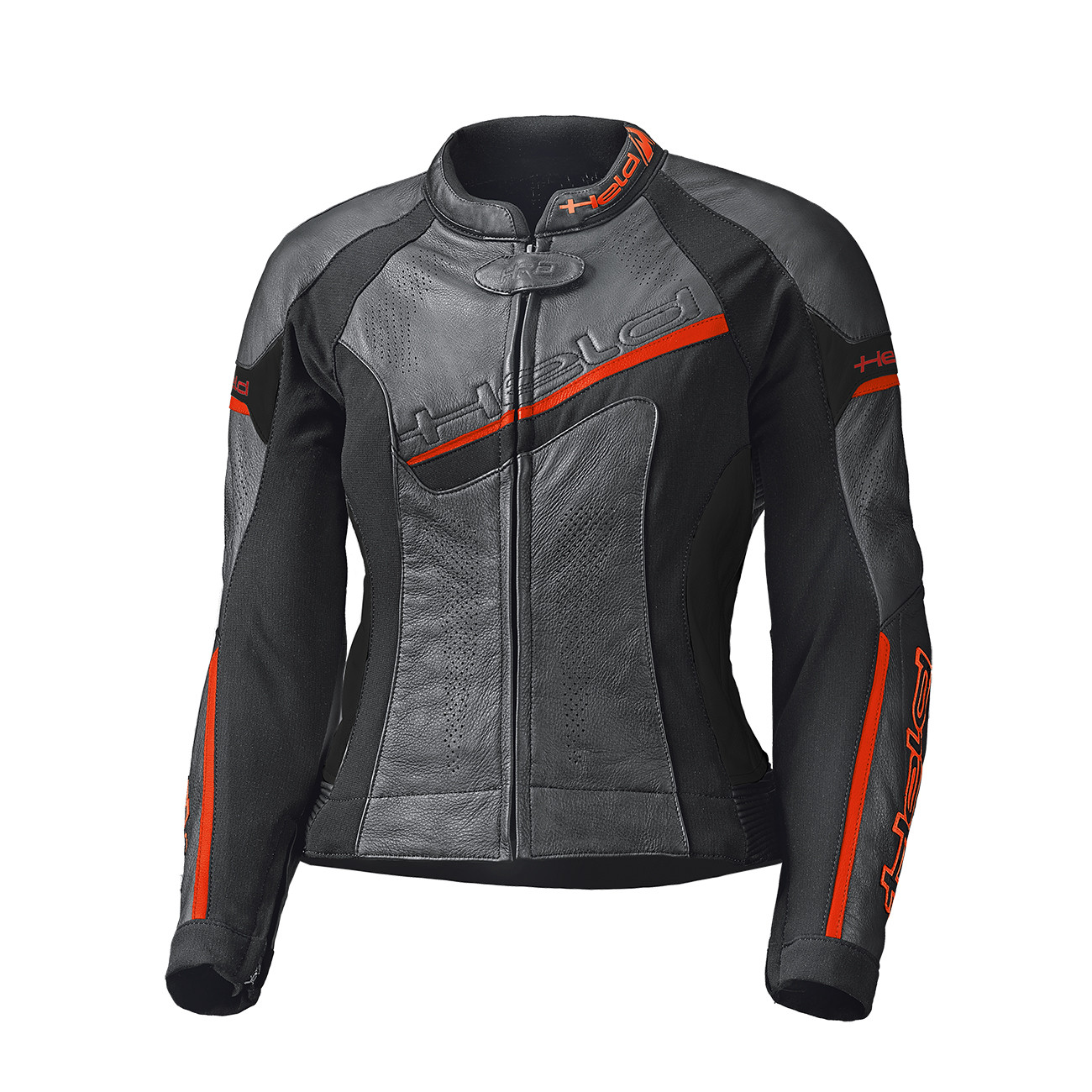 Held Debbie II Damen Lederkombijacke Schwarz-neonrot